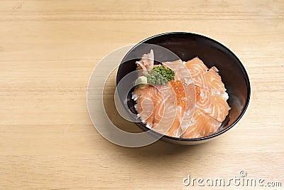 Salmon ikura don on the wood table. Stock Photo