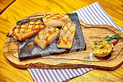 Salmon roasted on the grill Stock Photo