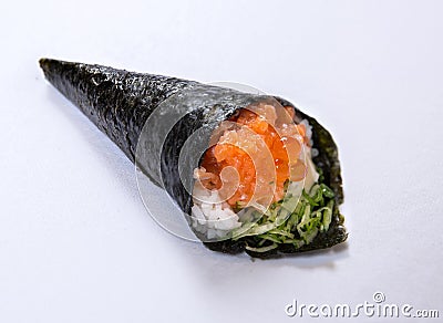 Salmon Roe Hand Roll Temaki Stock Photo