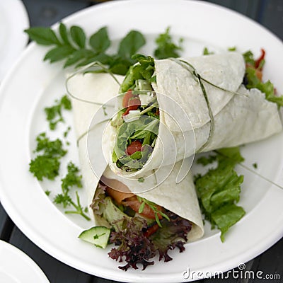 Salmon and Salad Wrap for lunch Stock Photo