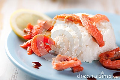 Salmon slices with rice Stock Photo