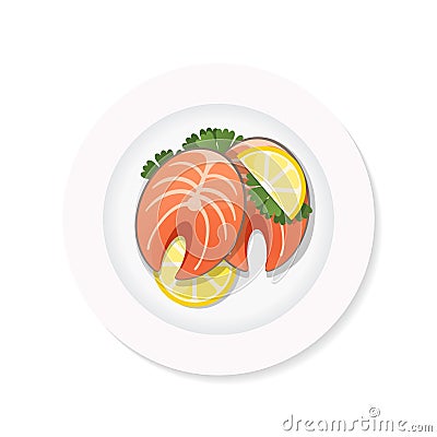 Salmon steak on a plate Vector Illustration