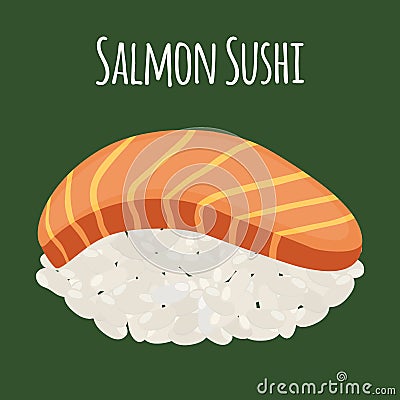 Salmon sushi - asian food with fish, rice. Traditional Japanese meal. Vector illustration Vector Illustration