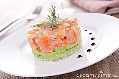 Salmon tartar and avocado Stock Photo