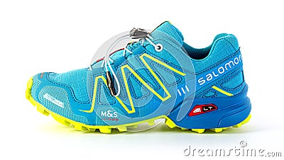 Salomon sports shoes on white background Editorial Stock Photo