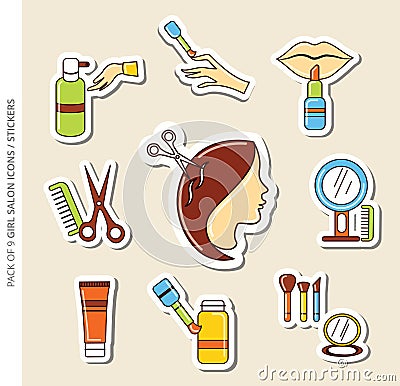 Salon icons/stickers set of girls with shadow in trendy flat style Vector Illustration