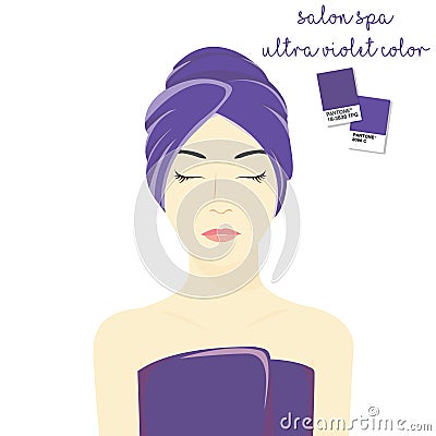Salon Spa ultra violet color sleep woman Vector Illustration