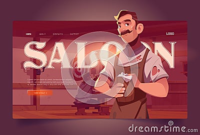 Saloon cartoon landing page, old style tavern Vector Illustration