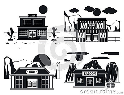 Saloon wild west banner concept set, simple style Vector Illustration