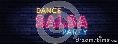 Salsa dance party colorful neon banner Stock Photo