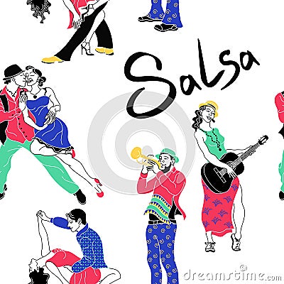 Salsa dance vector.Tango couple vector. Couple dancing salsa. Argentine tango.Web background patternsalsa latino party banner Vector Illustration