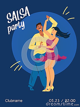 Salsa dancing party poster or invitation card template flat vector illustration. Vector Illustration