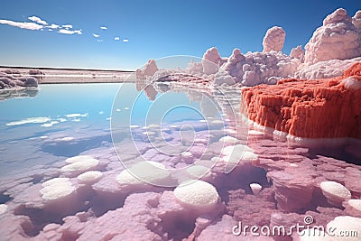 salt crystals sparkling under the midday sun on a lagoon Stock Photo