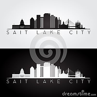 Salt Lake City USA skyline and landmarks silhouette. Vector Illustration