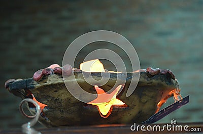 Salt lamps lit Stock Photo