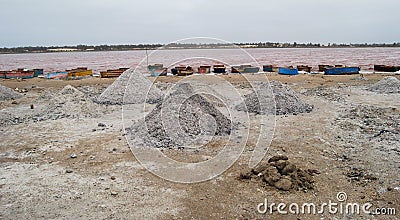 Salt mounds at Lac Rose, Senegal. Stock Photo