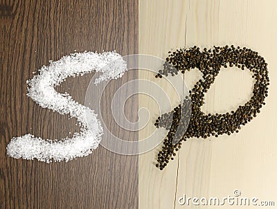 Salt and pepper as S and P letters Stock Photo