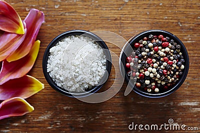 Salt and pepper in bowl asian cuisine Stock Photo