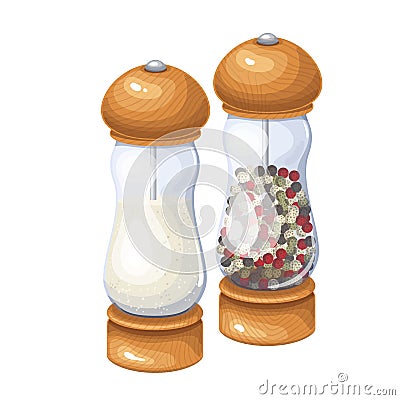 Salt and pepper grinder, spice shaker Vector Illustration