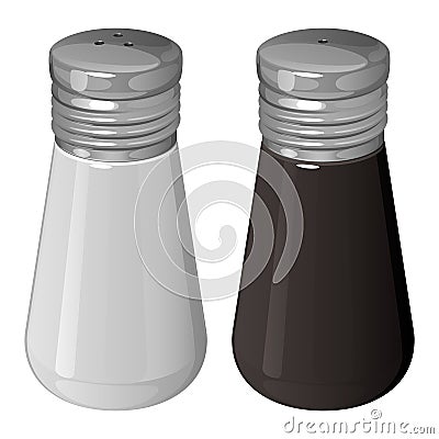 Salt and pepper shaker, ceramic cutlery with metal cap Vector Illustration