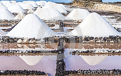 Salt piles in the saline of Janubio Stock Photo