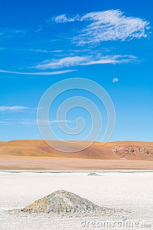 Salt Piles under the moon - Atacama Stock Photo