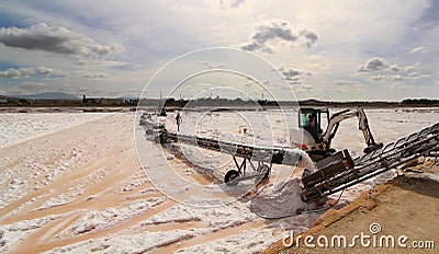 Salt production process in Sicily Editorial Stock Photo