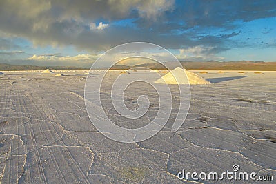 Salt pyramid on salar gexagonal surface Stock Photo