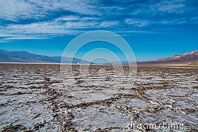 Salt quadrant on the bottom of dry sea. The Badwater in the Death Valley Stock Photo