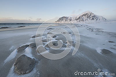 Salt residue on beach on Flakstadoya island Loftofen Norway Stock Photo
