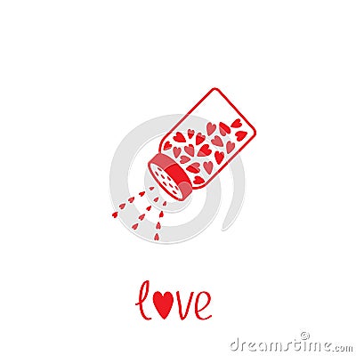 Salt shaker with hearts inside. Card Vector Illustration