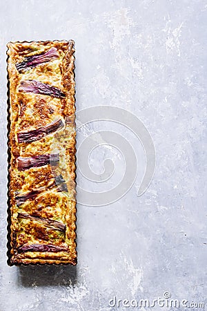 Salted cake with spring onion.stripes Stock Photo