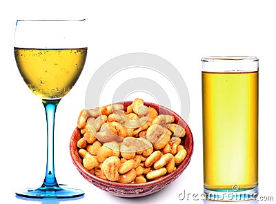 Salted cashewnuts and fizzy drinks Stock Photo