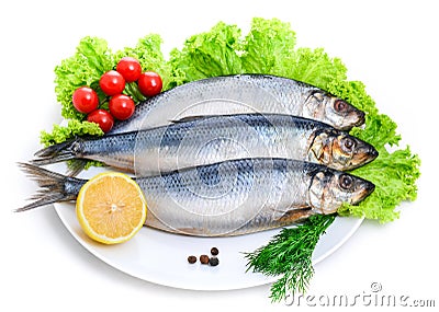 Salted herring on a plate Stock Photo