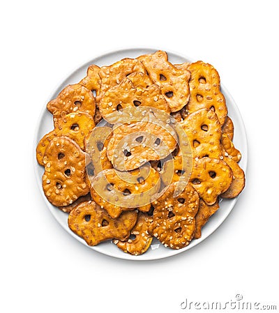 Salted mini flat pretzels Stock Photo