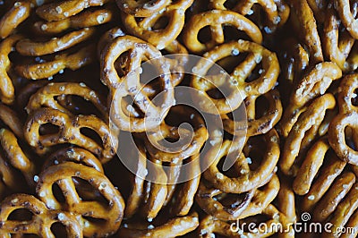 Salted mini pretzels texture Stock Photo