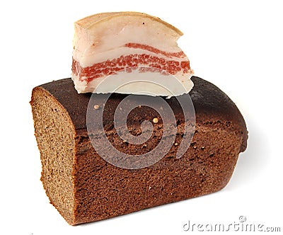 Salted pork fat and the Borodino rye bread Stock Photo