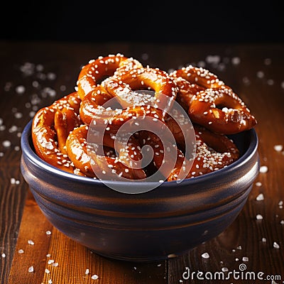 Salted pretzels in bowl Stock Photo