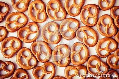 Salted pretzels on white as food background Stock Photo