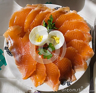 Salted salmon on the plate Stock Photo