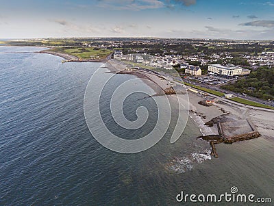 Salthill beach and promenade. Galway city, Ireland. Aerial drone view. Cloudy sky. Popular tourist area Stock Photo