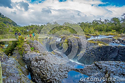 Saltos de Petrohue. Waterfalls in the south of Chile, formed by volcanic action Editorial Stock Photo