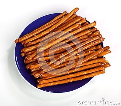 Salty bread finger snacks on a blue plate Stock Photo