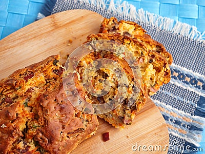 Salty cake with ham and cheese Stock Photo