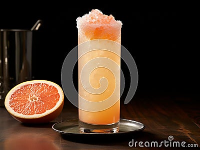 a Salty Dog cocktail served in a tall, thin glass with a salt crust rim Stock Photo