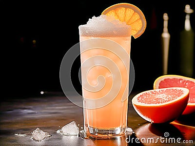 a Salty Dog cocktail served in a tall, thin glass with a salt crust rim Stock Photo