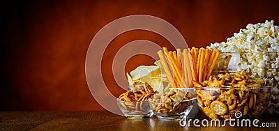 Salty Snacks Junk-Food with Copy-Space Stock Photo