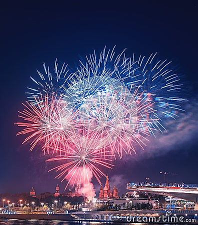 Salute above the Kremlin. fireworks at the festival `Spassky Tower` Editorial Stock Photo