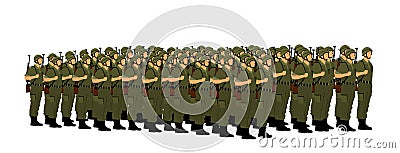 Saluting army soldiers against officer commander vector illustration isolated on white background. Vector Illustration