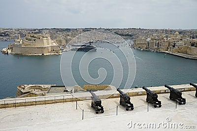 The Saluting Battery is an artillery battery in Valletta, Malta. ` by the Maltese sculptor Antonio Sciortino. Valletta, Malta. Stock Photo